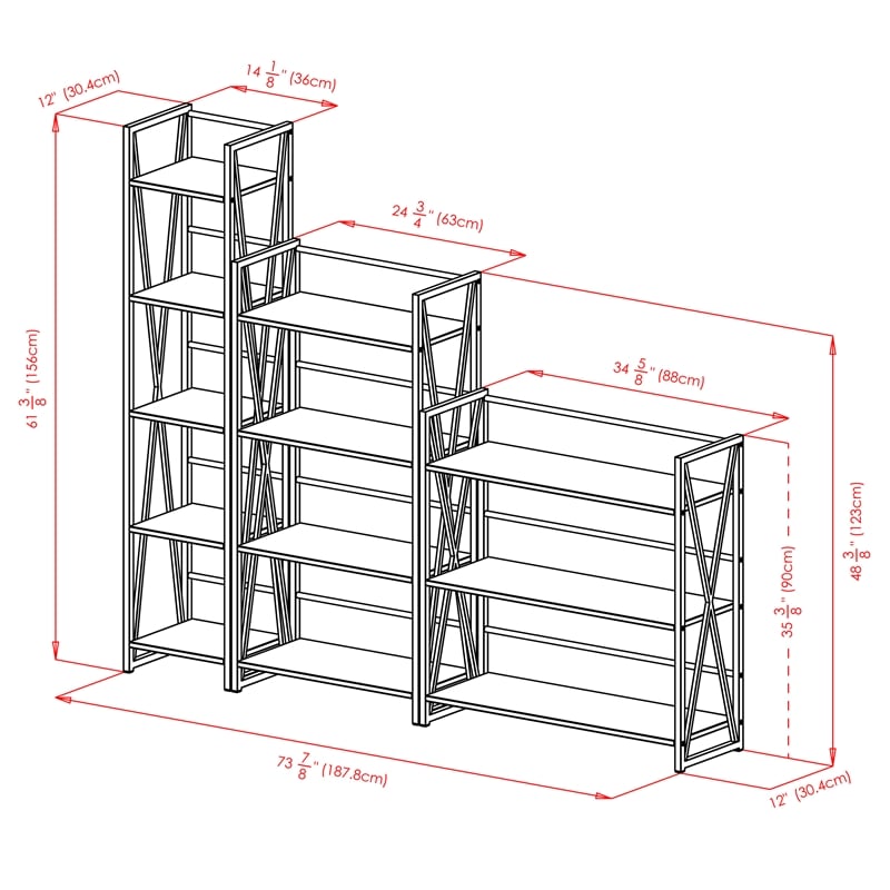 Winsome Isa 3-Piece Engineered Wood Shelving Set in Walnut and Graphite