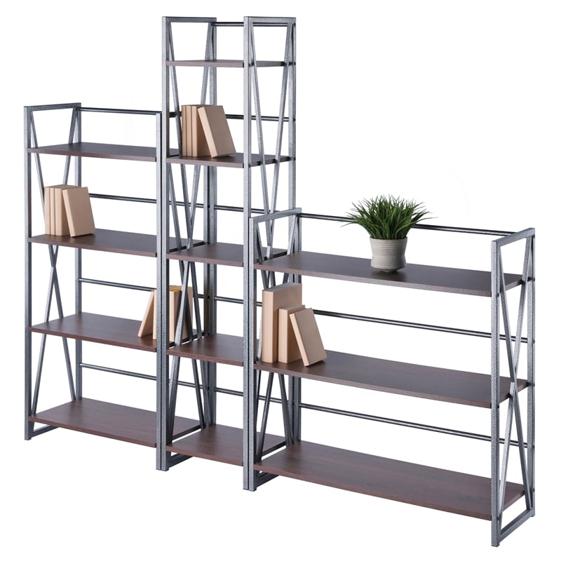 Winsome Isa 3-Piece Engineered Wood Shelving Set in Walnut and Graphite