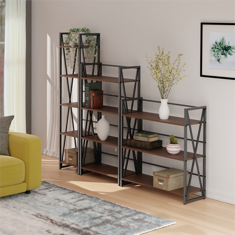Winsome Isa 3-Piece Engineered Wood Shelving Set in Walnut and Graphite