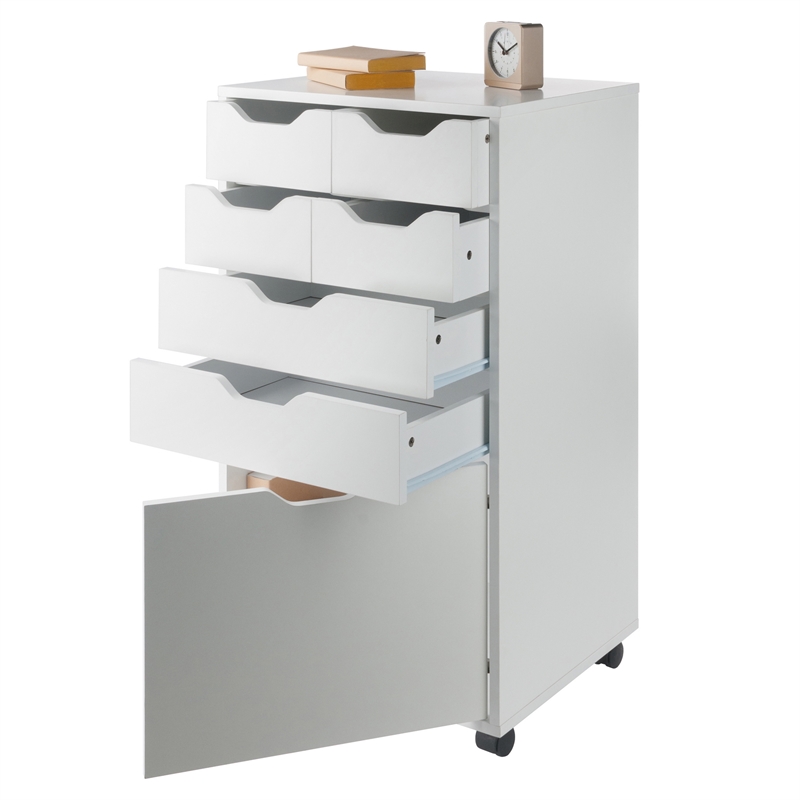 Winsome Halifax Bins and Drawers Multi Storage Tall Mobile Cabinet White Finish