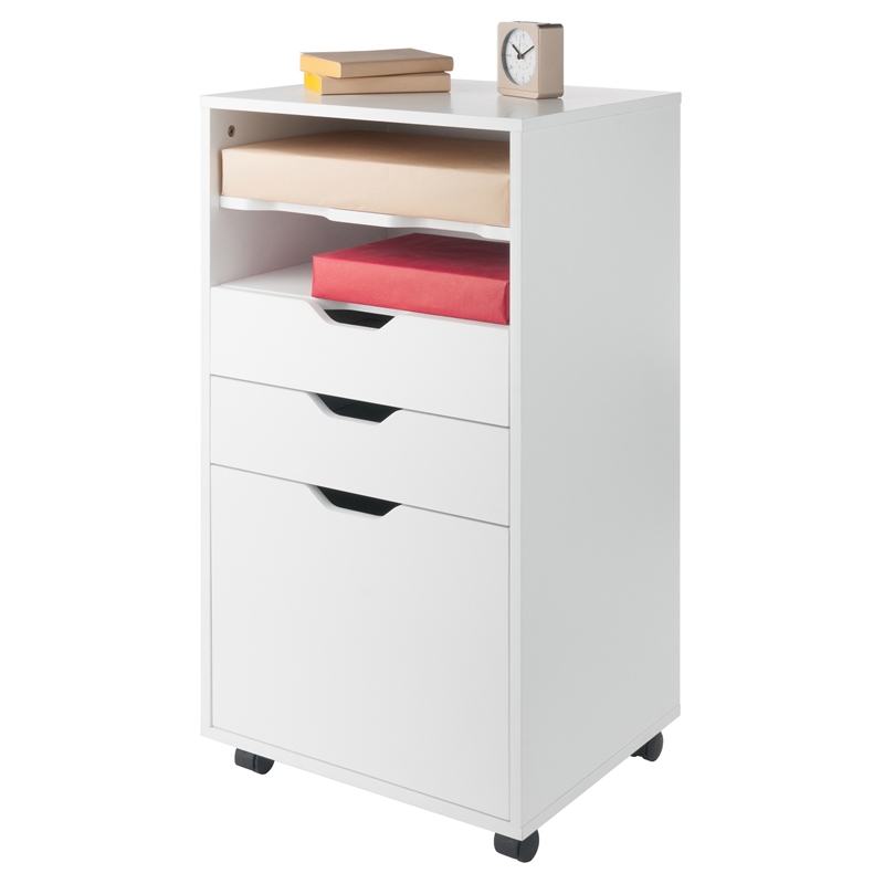 Winsome Halifax Bins and Drawers Multi Storage Tall Mobile Cabinet White Finish