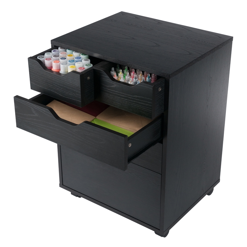 Winsome Halifax Bins and Drawers Storage Mobile Cabinet Black Finish