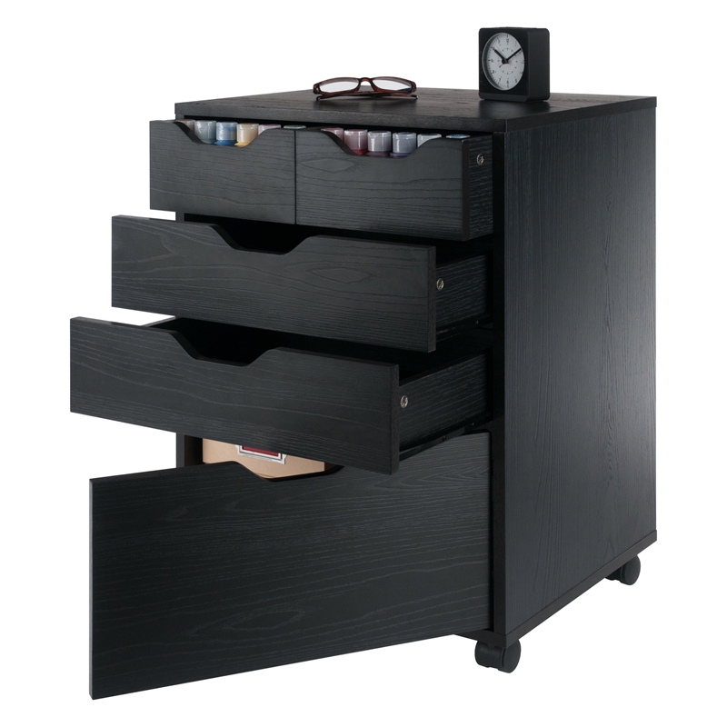 Winsome Halifax Bins and Drawers Storage Mobile Cabinet Black Finish