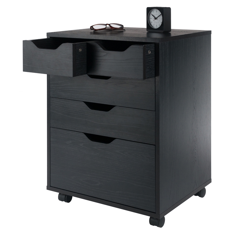 Winsome Halifax Bins and Drawers Storage Mobile Cabinet Black Finish