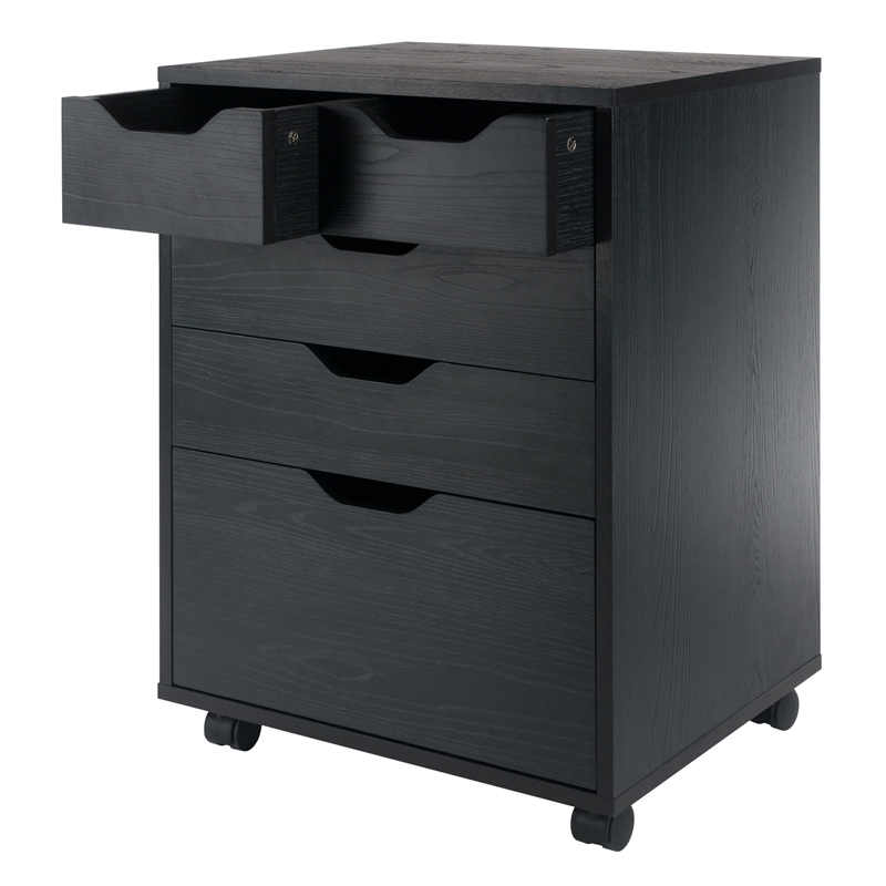 Winsome Halifax Bins and Drawers Storage Mobile Cabinet Black Finish