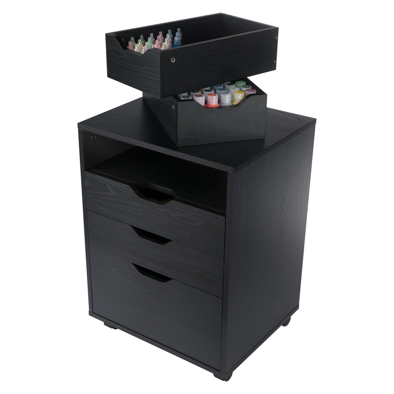 Winsome Halifax Bins and Drawers Storage Mobile Cabinet Black Finish
