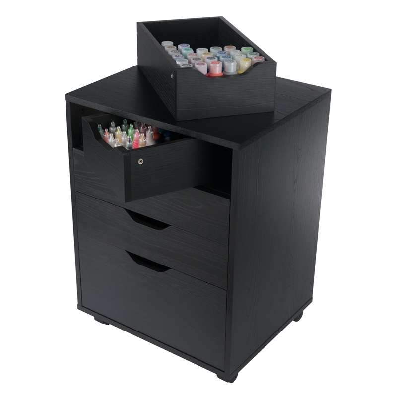 Winsome Halifax Bins and Drawers Storage Mobile Cabinet Black Finish