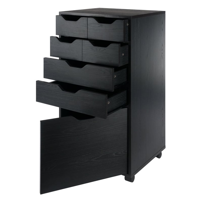 Winsome Halifax Bins and Drawers Multi-Storage Tall Mobile Cabinet Black Finish