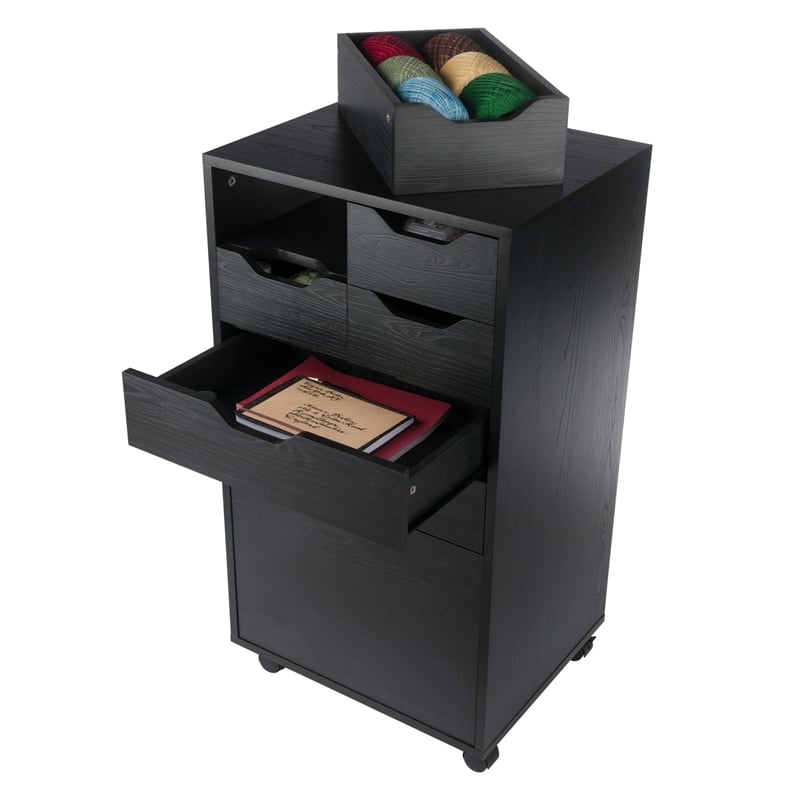 Winsome Halifax Bins and Drawers Multi-Storage Tall Mobile Cabinet Black Finish
