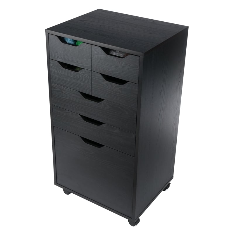 Winsome Halifax Bins and Drawers Multi-Storage Tall Mobile Cabinet Black Finish