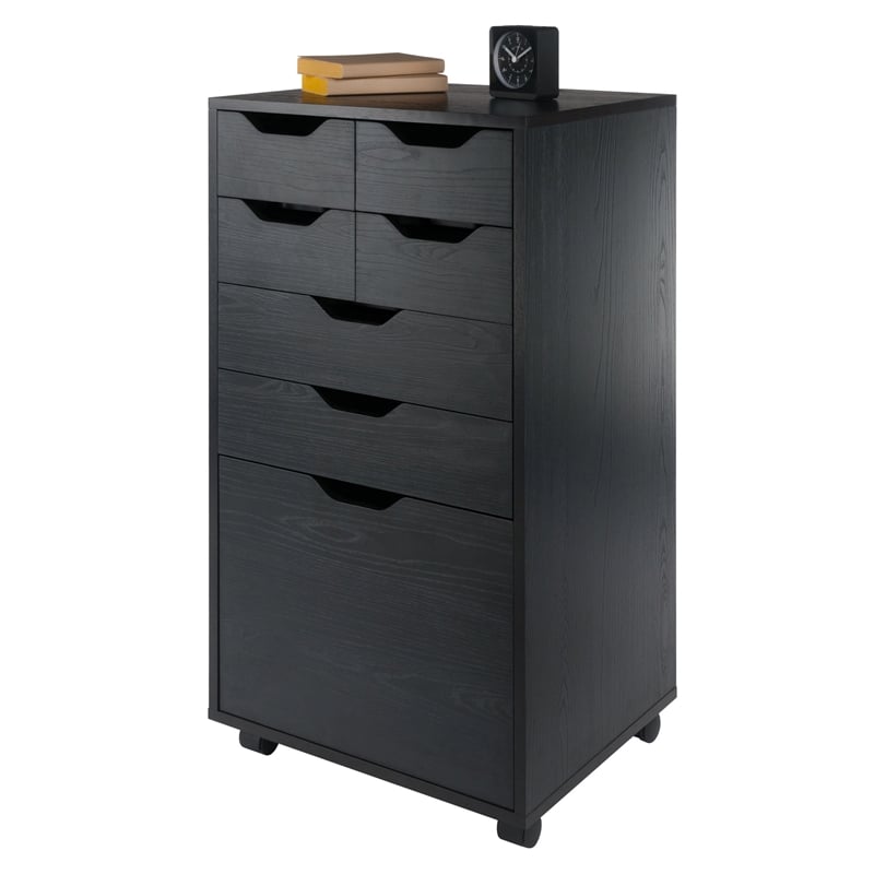 Winsome Halifax Bins and Drawers Multi-Storage Tall Mobile Cabinet Black Finish
