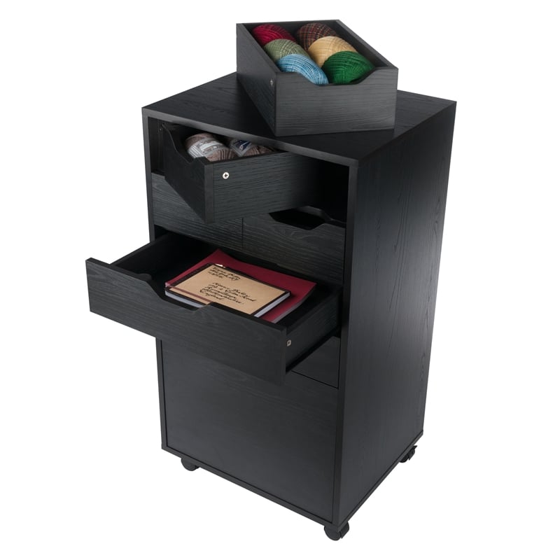 Winsome Halifax Bins and Drawers Multi-Storage Tall Mobile Cabinet Black Finish