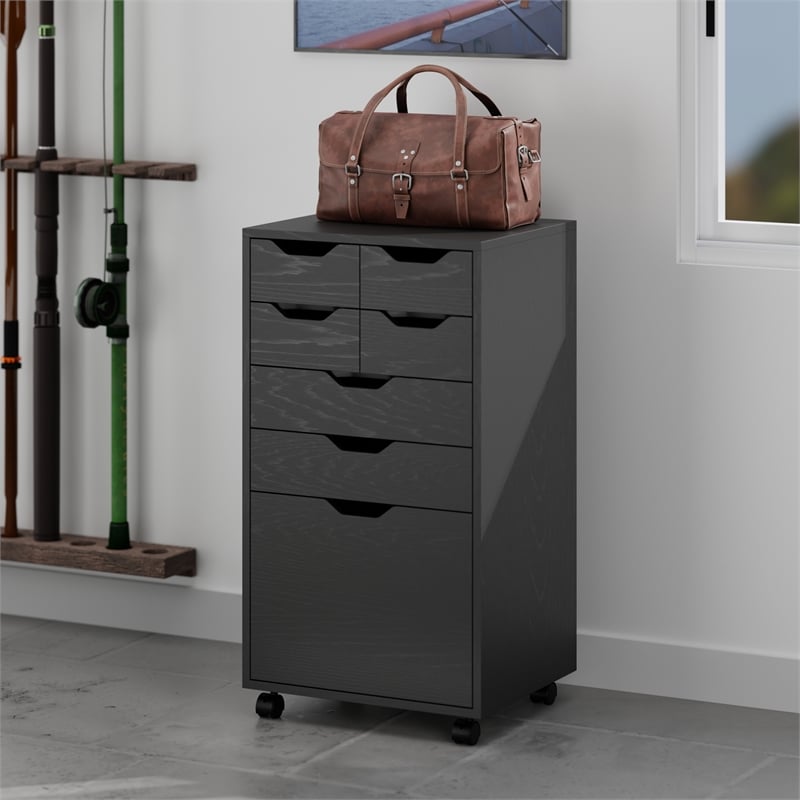Winsome Halifax Bins and Drawers Multi-Storage Tall Mobile Cabinet Black Finish