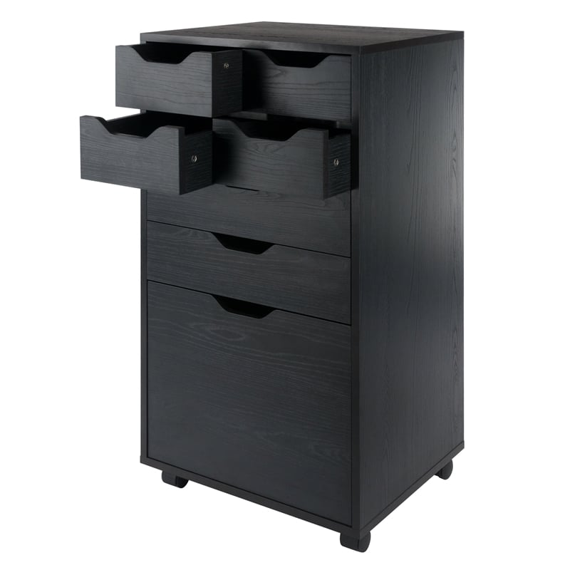 Winsome Halifax Bins and Drawers Multi-Storage Tall Mobile Cabinet Black Finish
