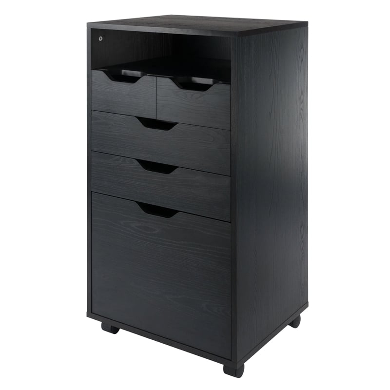 Winsome Halifax Bins and Drawers Multi-Storage Tall Mobile Cabinet Black Finish