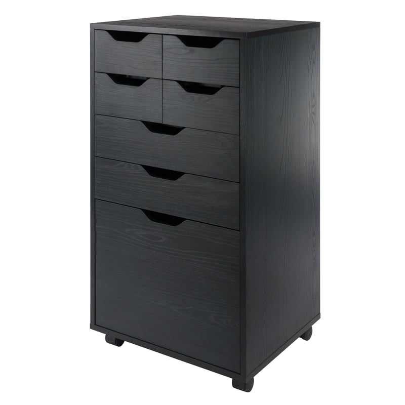 Winsome Halifax Bins and Drawers Multi-Storage Tall Mobile Cabinet Black Finish