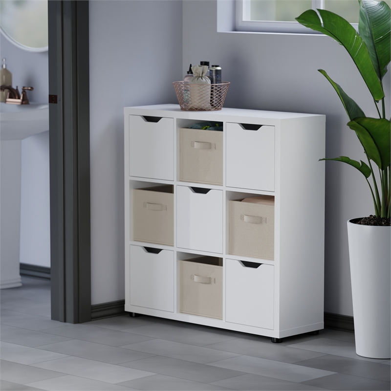 Winsome Julia 3x3 Storage 5Pc Cabinet Set Beige and White Finish