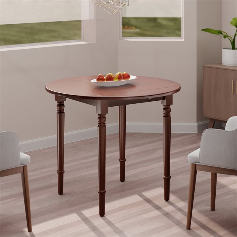 Winsome Sorella Round Double Drop Leaf Dining Table Walnut Finish