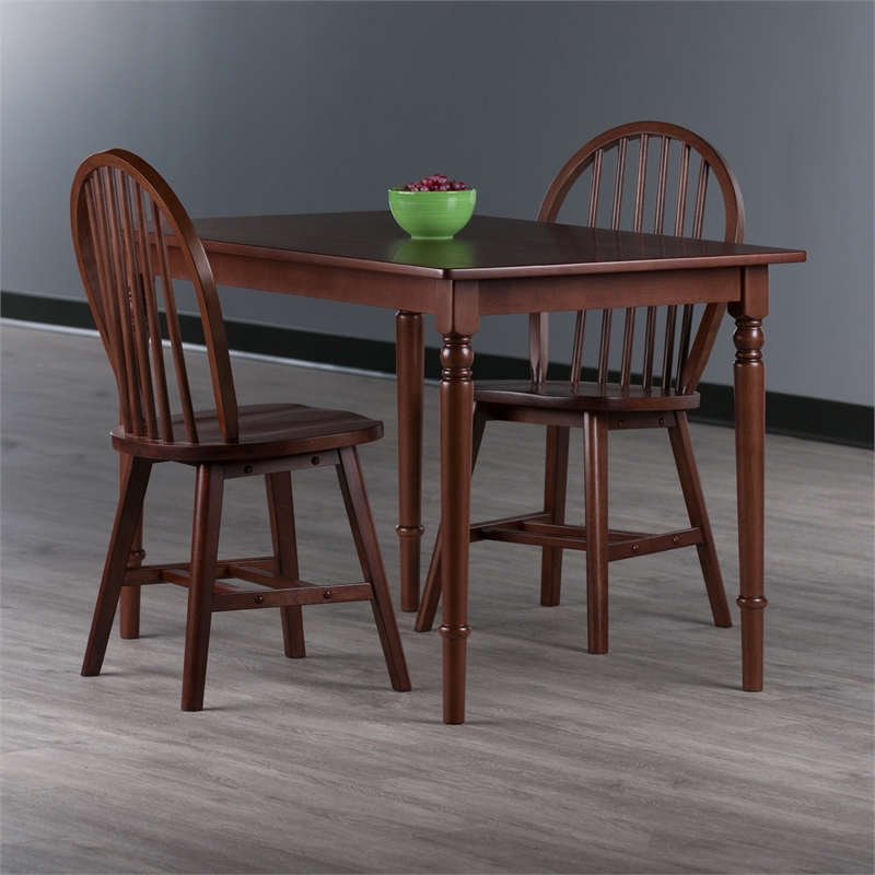 Winsome Ravenna 3Pc Dining Table with Windsor Chairs Walnut Finish