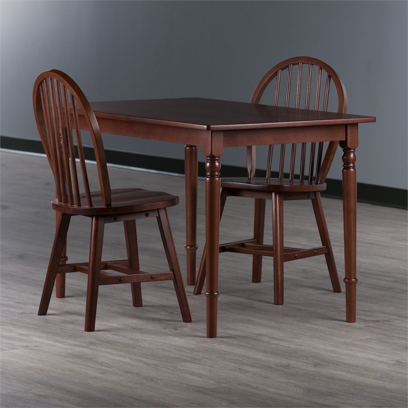 Winsome Ravenna 3Pc Dining Table with Windsor Chairs Walnut Finish