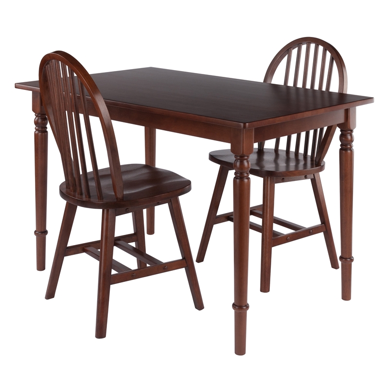 Winsome Ravenna 3Pc Dining Table with Windsor Chairs Walnut Finish