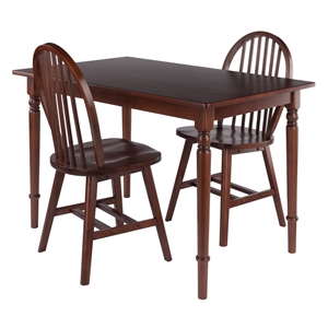 Winsome Ravenna 3Pc Dining Table with Windsor Chairs Walnut Finish