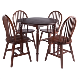 Winsome Sorella 5Pc Drop Leaf Dining Table with Windsor Chairs Walnut Finish
