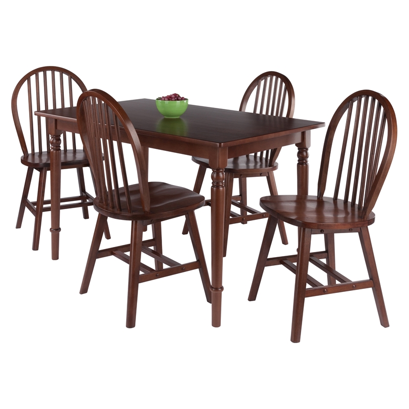 Winsome Ravenna 5Pc Dining Table with Windsor Chairs Walnut Finish