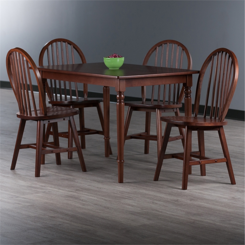 Winsome Ravenna 5Pc Dining Table with Windsor Chairs Walnut Finish