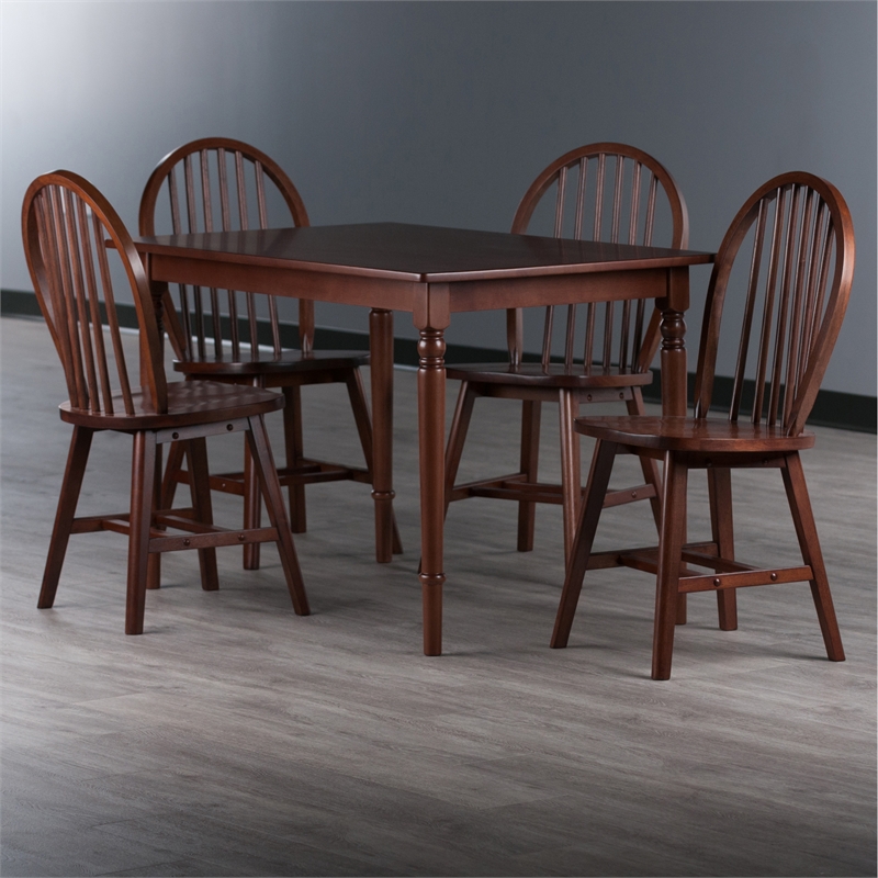 Winsome Ravenna 5Pc Dining Table with Windsor Chairs Walnut Finish