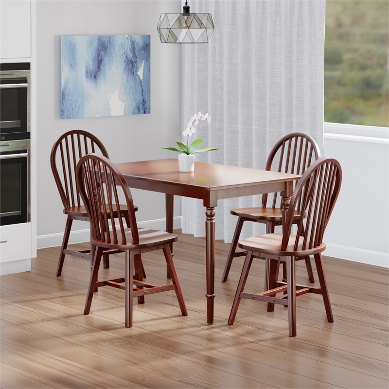 Winsome Ravenna 5Pc Dining Table with Windsor Chairs Walnut Finish