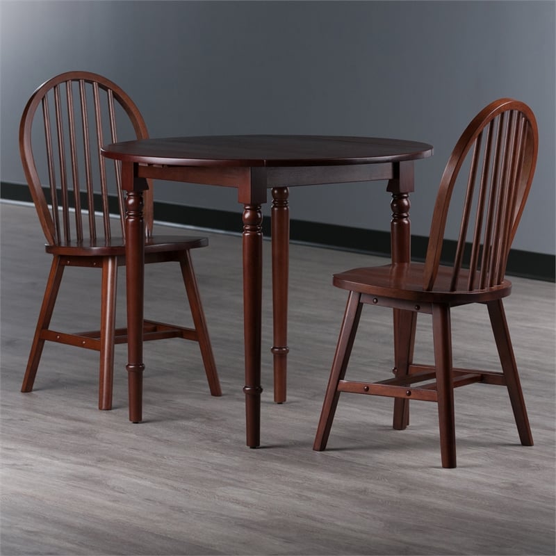 Winsome Sorella 3Pc Drop Leaf Dining Table with Windsor Chairs Walnut Finish