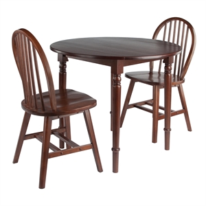 Winsome Sorella 3Pc Drop Leaf Dining Table with Windsor Chairs Walnut Finish