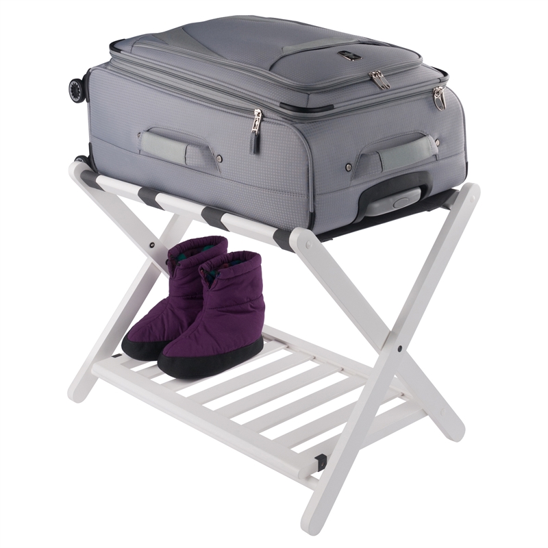Winsome Reese Luggage Rack with Shelf in White finish