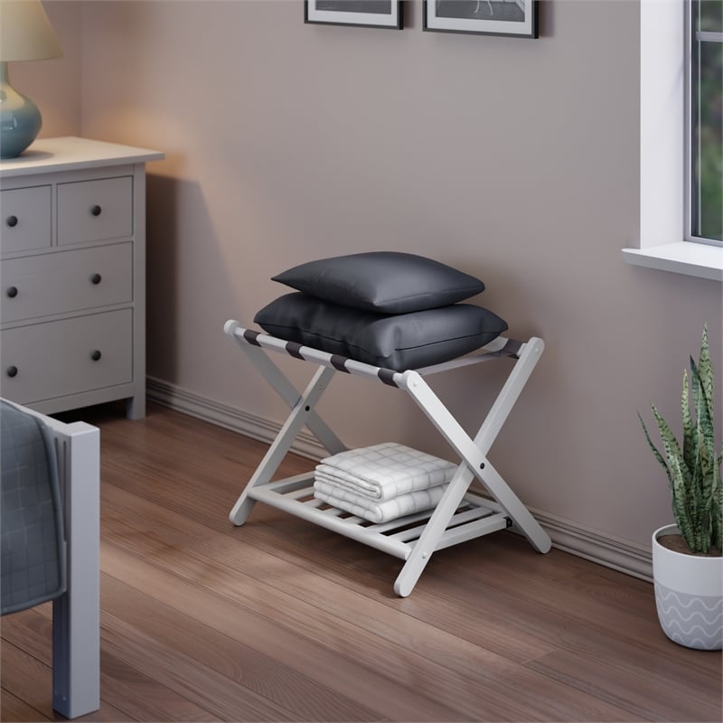 Winsome Reese Luggage Rack with Shelf in White finish