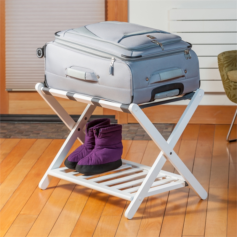 Winsome Reese Luggage Rack with Shelf in White finish