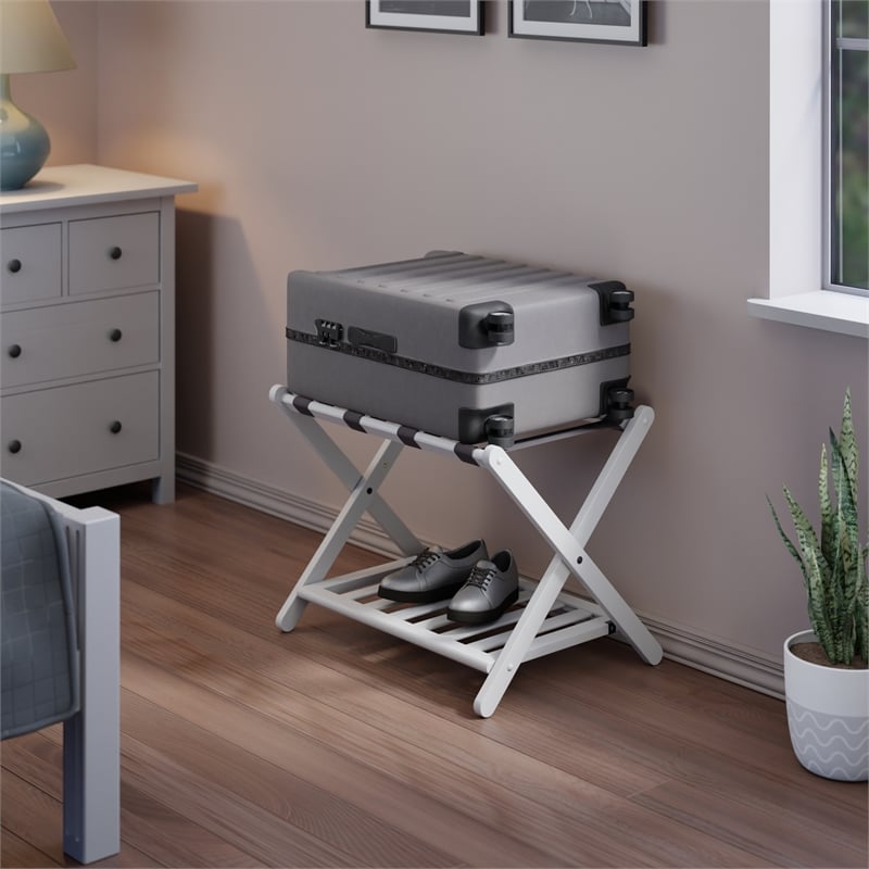 Winsome Reese Luggage Rack with Shelf in White finish