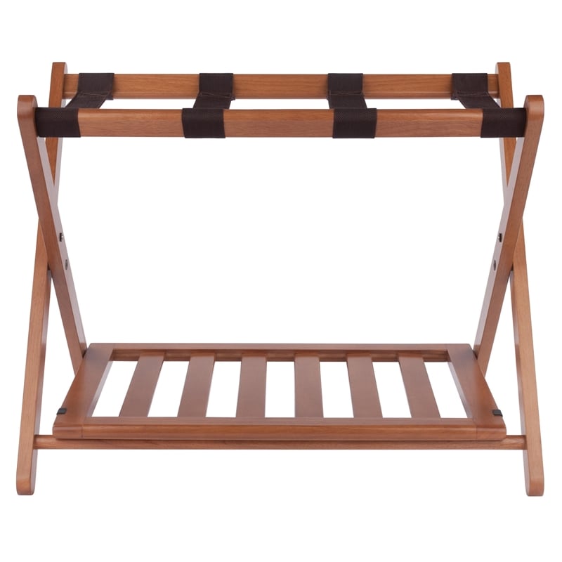 Winsome Reese Luggage Rack with Shelf in Teak Finish