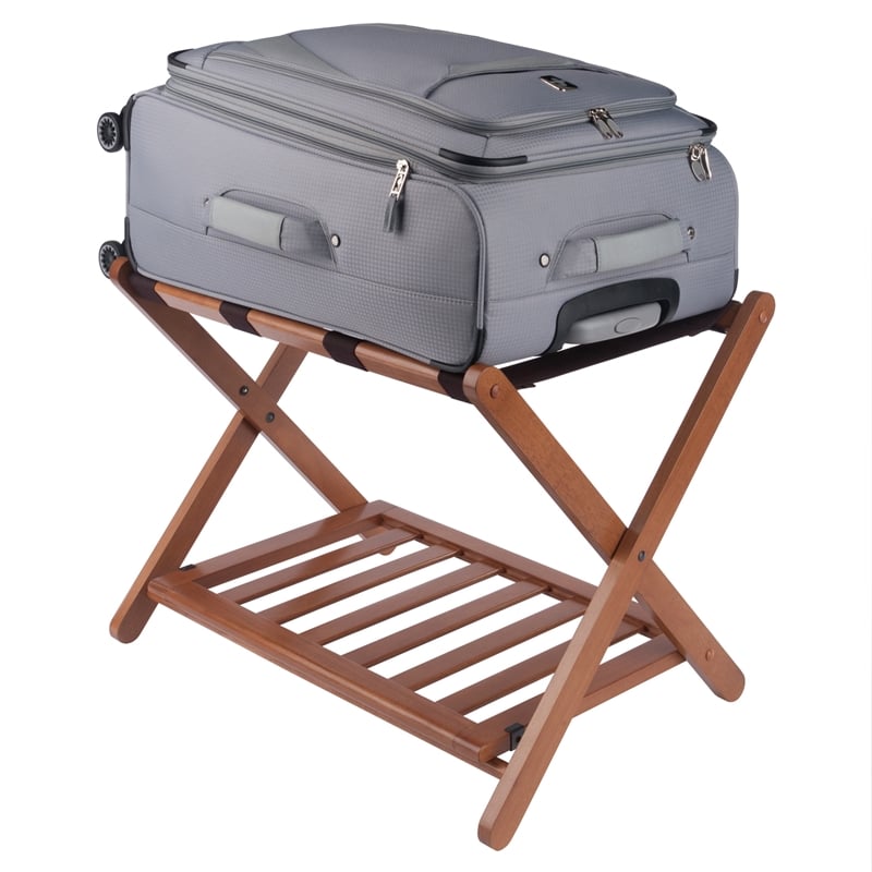Winsome Reese Luggage Rack with Shelf in Teak Finish