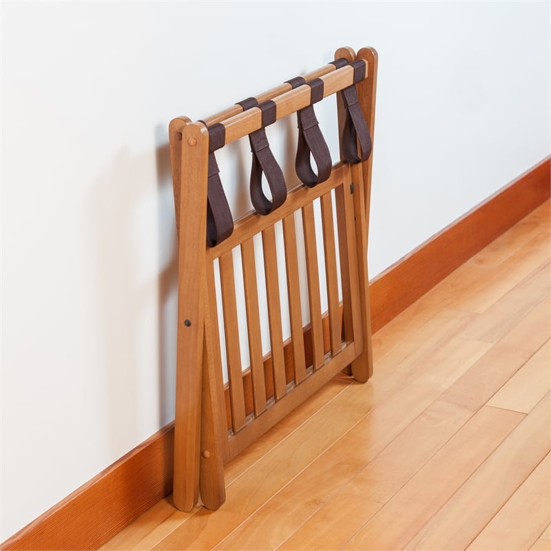 Winsome Reese Luggage Rack with Shelf in Teak Finish