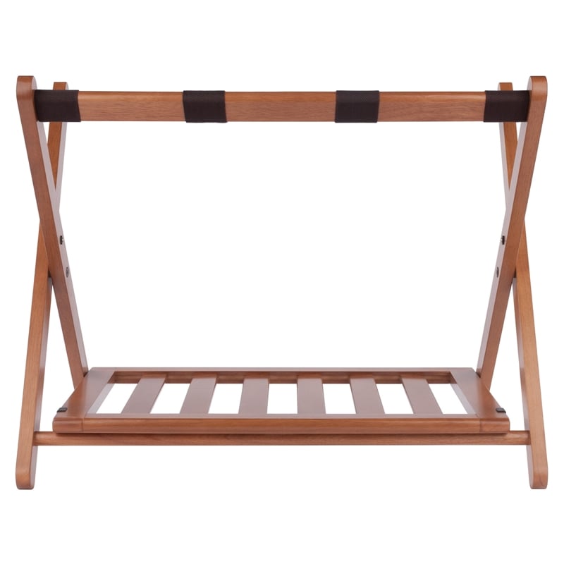 Winsome Reese Luggage Rack with Shelf in Teak Finish