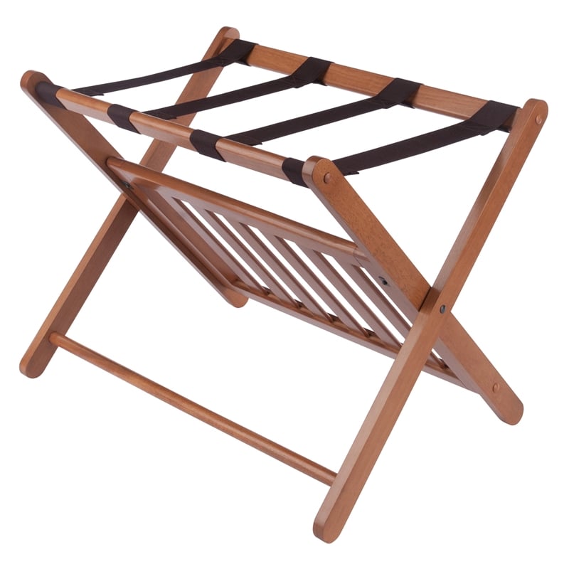 Winsome Reese Luggage Rack with Shelf in Teak Finish
