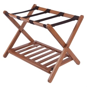 Winsome Reese Luggage Rack with Shelf in Teak Finish