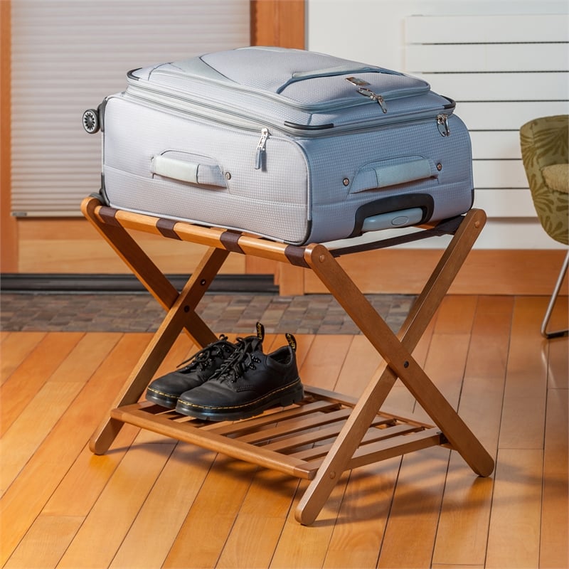 Winsome Reese Luggage Rack with Shelf in Teak Finish