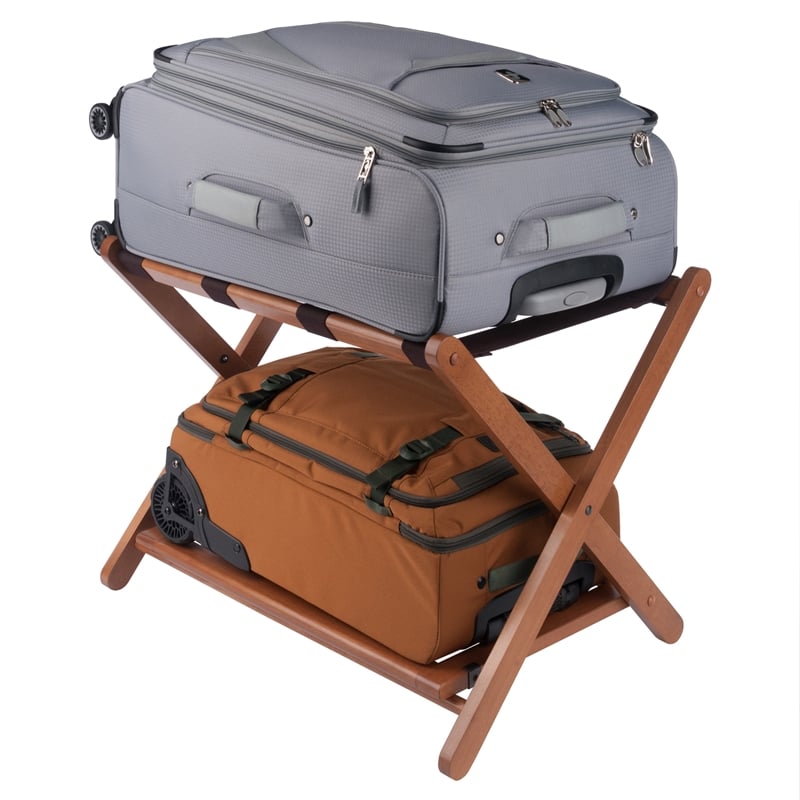 Winsome Reese Luggage Rack with Shelf in Teak Finish