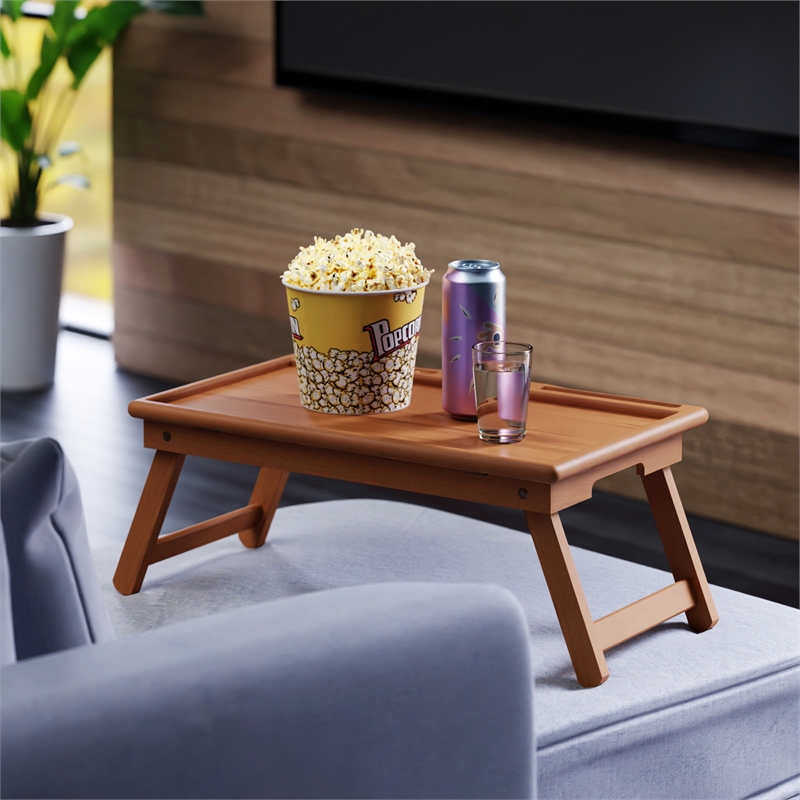 Arlo Breakfast Tray with Flip Top Teak Finish