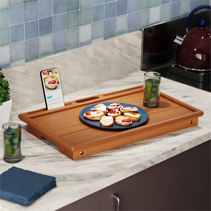 Arlo Breakfast Tray with Flip Top Teak Finish