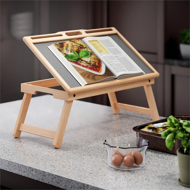 Arlo Breakfast Tray with Flip Top Gray and Natural Finish