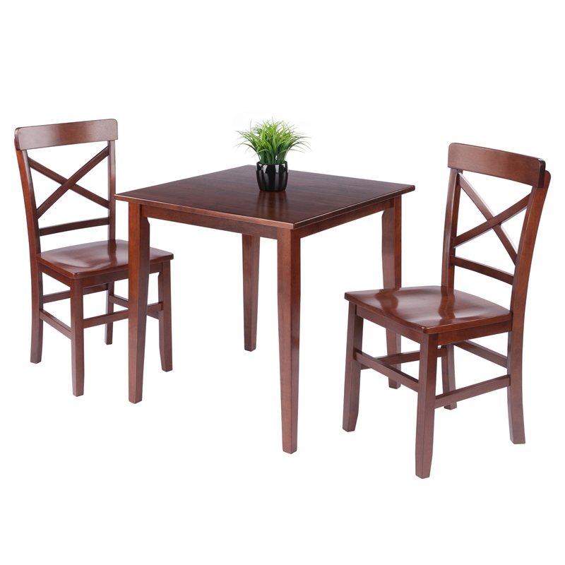 Groveland 3Pc Set Dining Table with X Back Chairs Walnut Finish