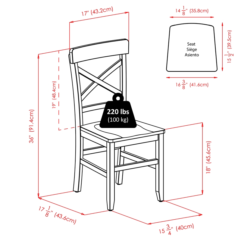 Groveland 3Pc Set Dining Table with X Back Chairs Walnut Finish